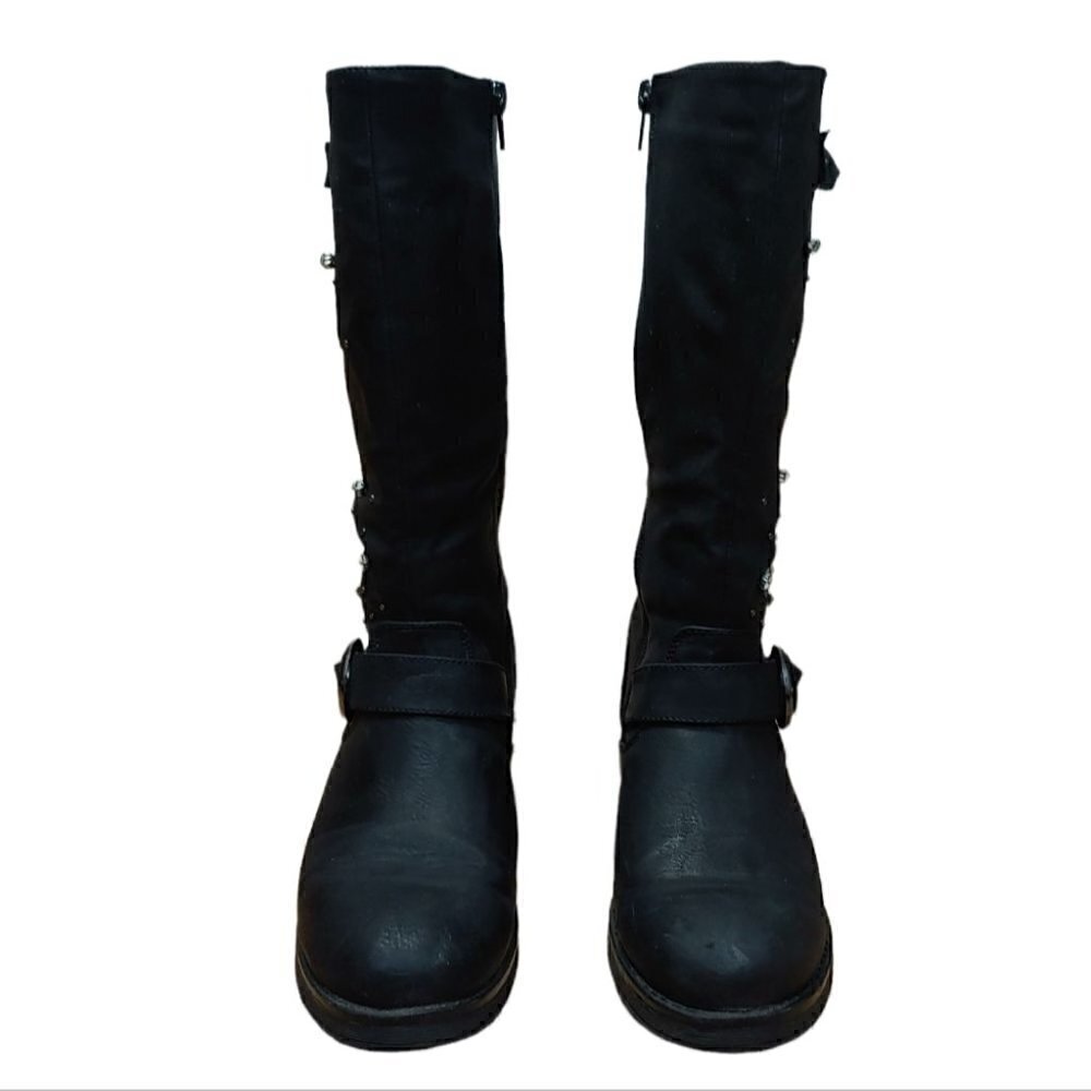 LE CHATEAU Black rhinestones studded moto biker boots - Picture 3 of 7